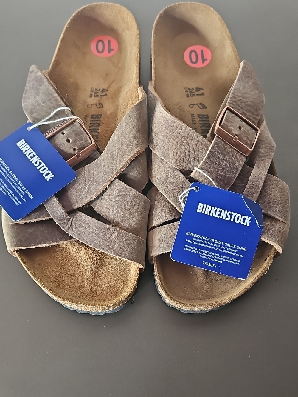 NWT Birkenstock Lugano Oiled Leather Sandals SZ 41 10 Camberra Old Tabacco